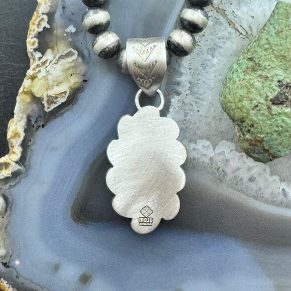 Sterling Silver Southwestern Style Oval Turquoise Decorated Pendant For Women - Picture 7 of 10